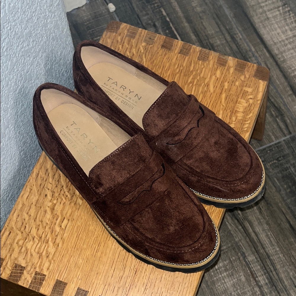 Taryn Rose Brown Suede Penny Loafers